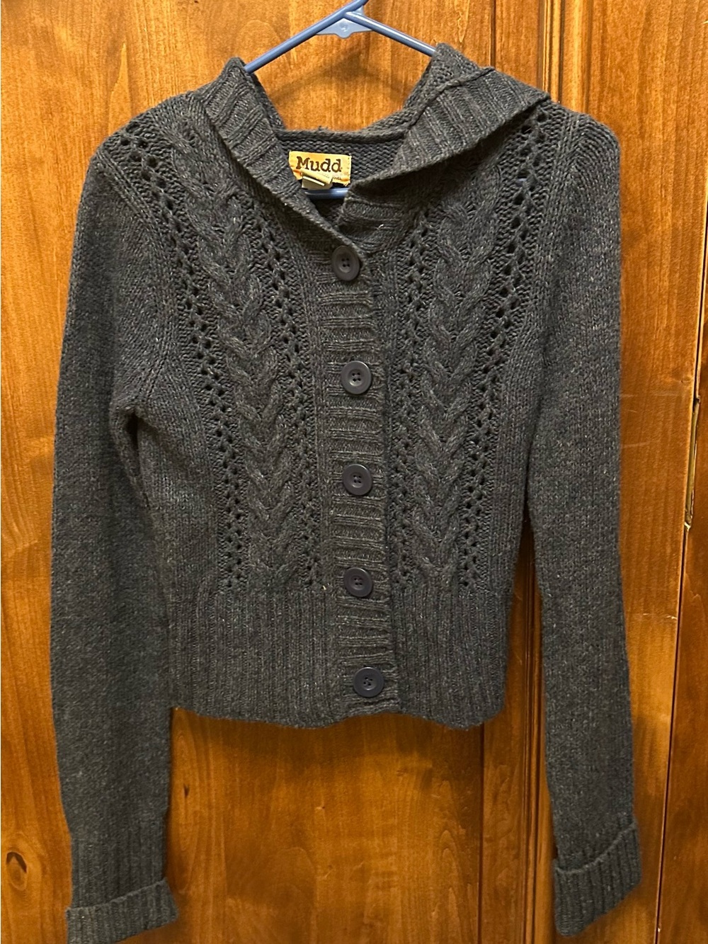 Mudd Dark Blue Hooded Cable Knit Button Cardigan